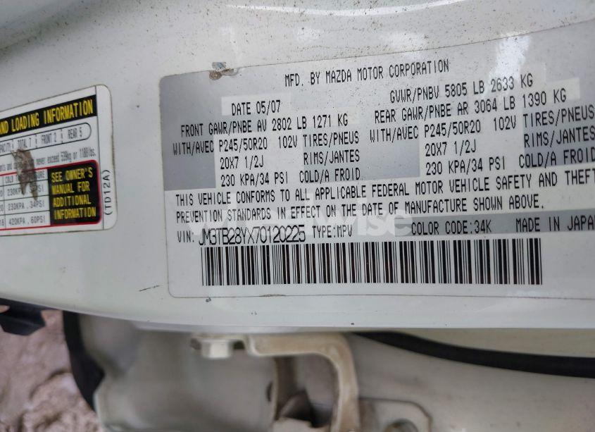 Photo 9 of 2007 Mazda Cx-9 GRAND TOURING (VIN JM3TB28YX70120225)