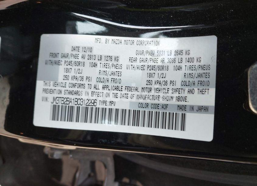 Photo 9 of 2011 Mazda Cx-9 SPORT (VIN JM3TB2BA1B0312296)