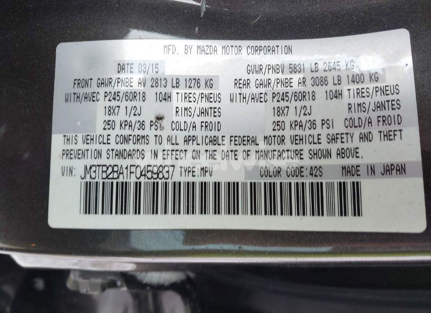 Photo 9 of 2015 Mazda Cx-9 SPORT (VIN JM3TB2BA1F0459837)