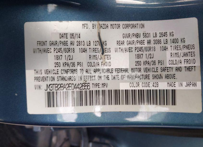 Photo 9 of 2014 Mazda Cx-9 SPORT (VIN JM3TB2BA2E0442656)