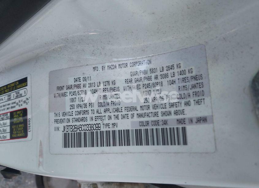 Photo 9 of 2012 Mazda Cx-9 SPORT (VIN JM3TB2BA6C0338099)