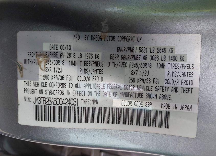 Photo 9 of 2013 Mazda Cx-9 SPORT (VIN JM3TB2BA6D0424031)