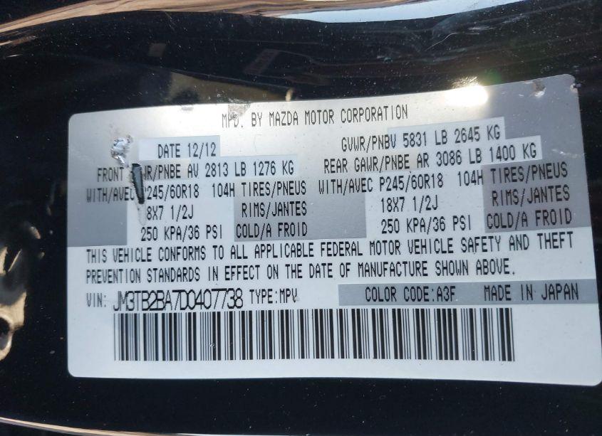 Photo 9 of 2013 Mazda Cx-9 SPORT (VIN JM3TB2BA7D0407738)