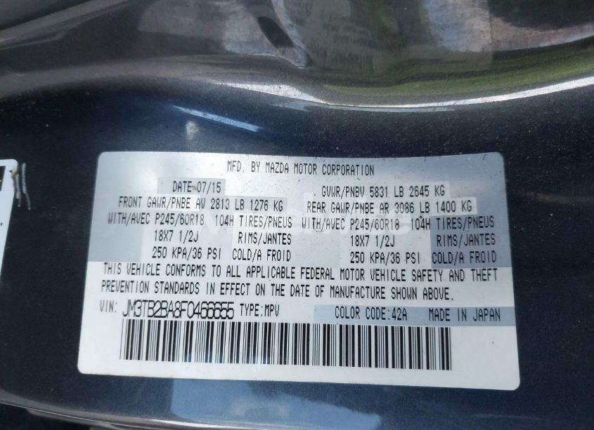 Photo 9 of 2015 Mazda Cx-9 SPORT (VIN JM3TB2BA8F0466655)