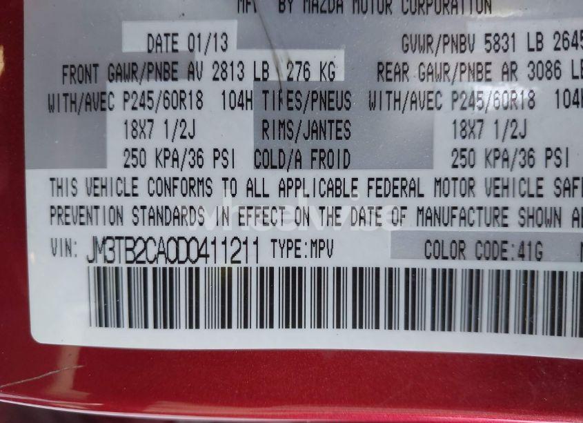 Photo 9 of 2013 Mazda Cx-9 TOURING (VIN JM3TB2CA0D0411211)