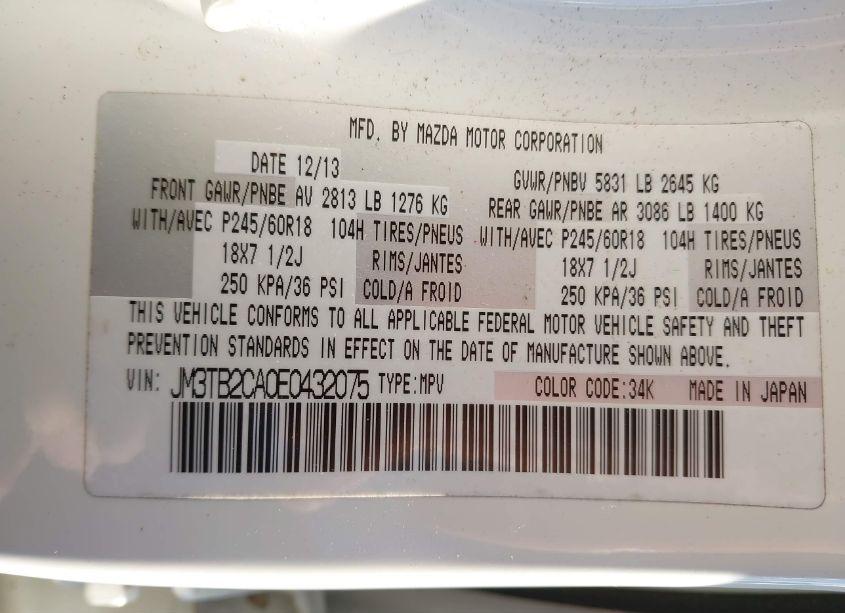 Photo 9 of 2014 Mazda Cx-9 TOURING (VIN JM3TB2CA0E0432075)