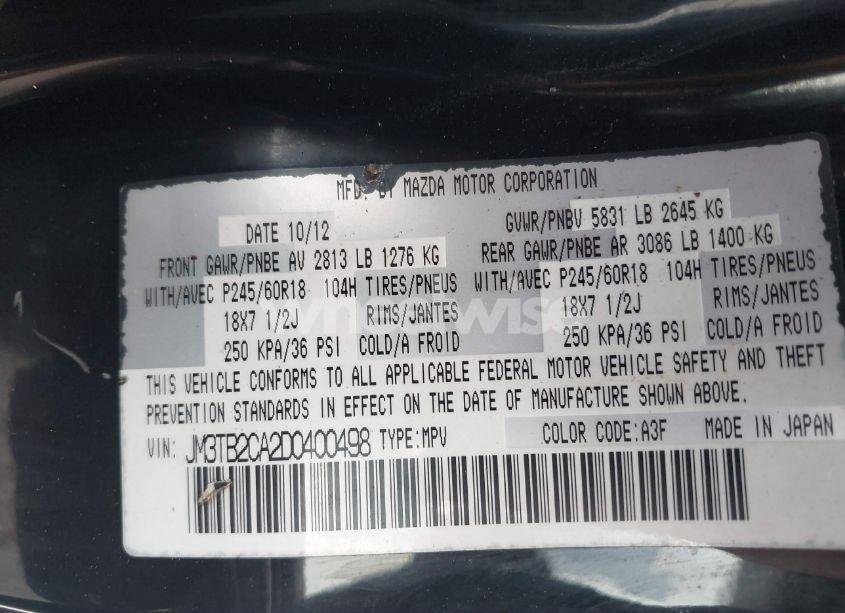 Photo 9 of 2013 Mazda Cx-9 TOURING (VIN JM3TB2CA2D0400498)