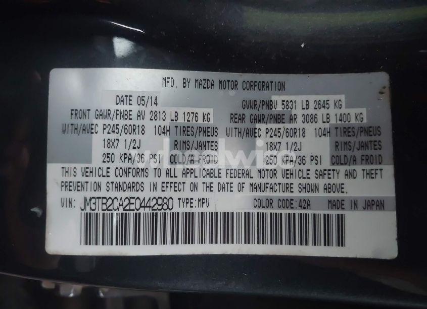 Photo 9 of 2014 Mazda Cx-9 TOURING (VIN JM3TB2CA2E0442980)