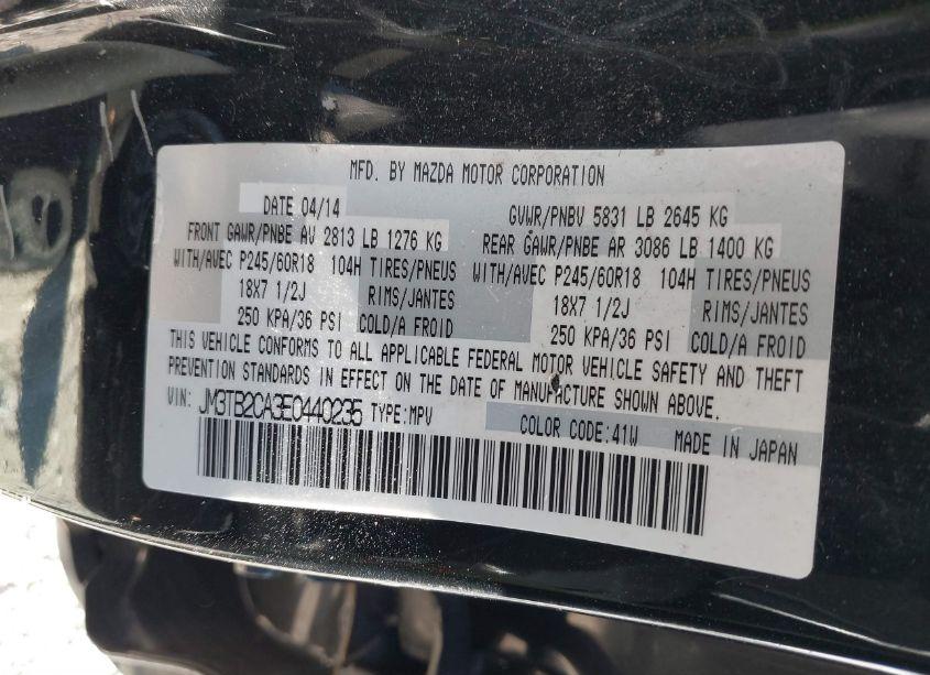 Photo 9 of 2014 Mazda Cx-9 TOURING (VIN JM3TB2CA3E0440235)