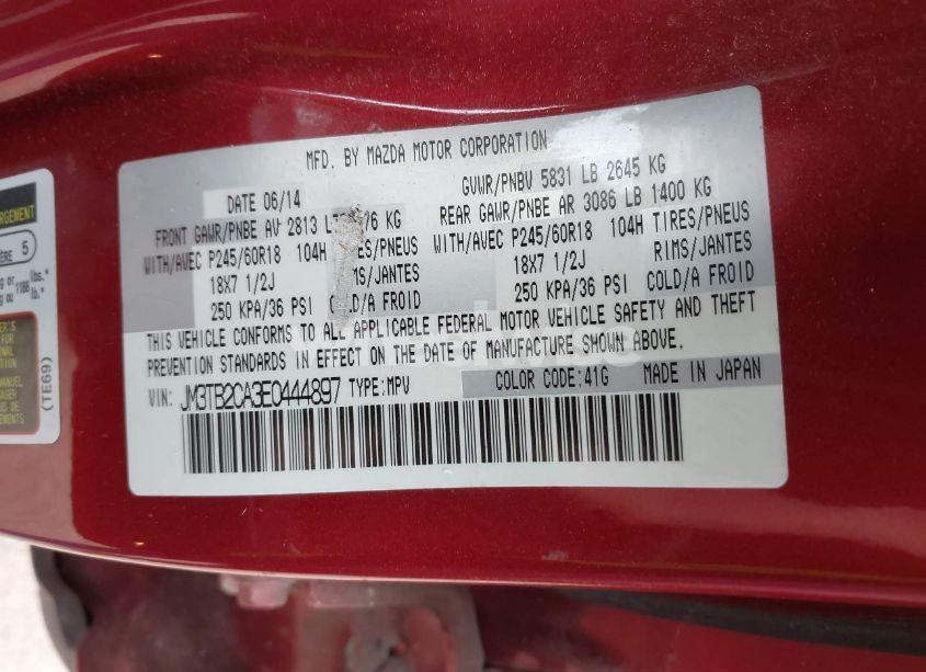 Photo 9 of 2014 Mazda Cx-9 TOURING (VIN JM3TB2CA3E0444897)