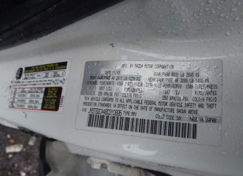 Photo 9 of 2011 Mazda Cx-9 TOURING (VIN JM3TB2CA4B0310895)