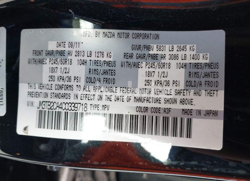Photo 9 of 2012 Mazda Cx-9 TOURING (VIN JM3TB2CA4C0339718)