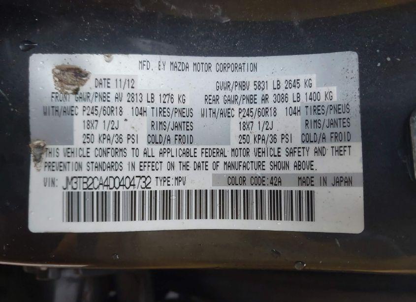 Photo 9 of 2013 Mazda Cx-9 TOURING (VIN JM3TB2CA4D0404732)