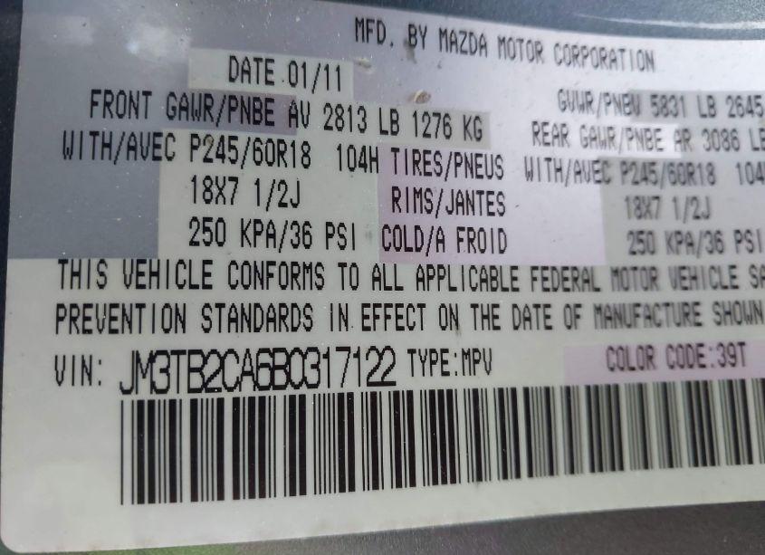 Photo 9 of 2011 Mazda Cx-9 TOURING (VIN JM3TB2CA6B0317122)