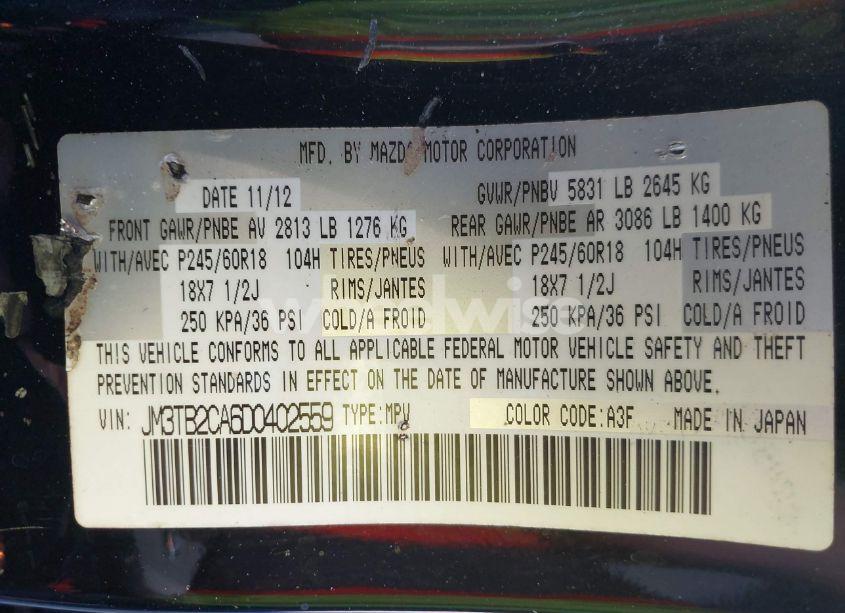 Photo 9 of 2013 Mazda Cx-9 TOURING (VIN JM3TB2CA6D0402559)