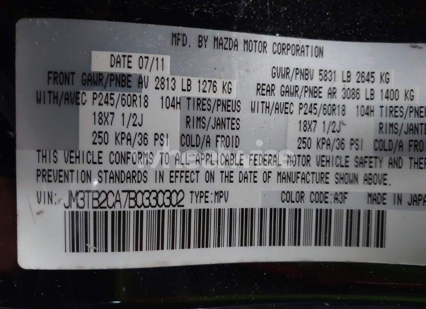 Photo 9 of 2011 Mazda Cx-9 TOURING (VIN JM3TB2CA7B0330302)