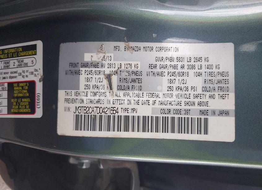Photo 9 of 2013 Mazda Cx-9 TOURING (VIN JM3TB2CA7D0421654)