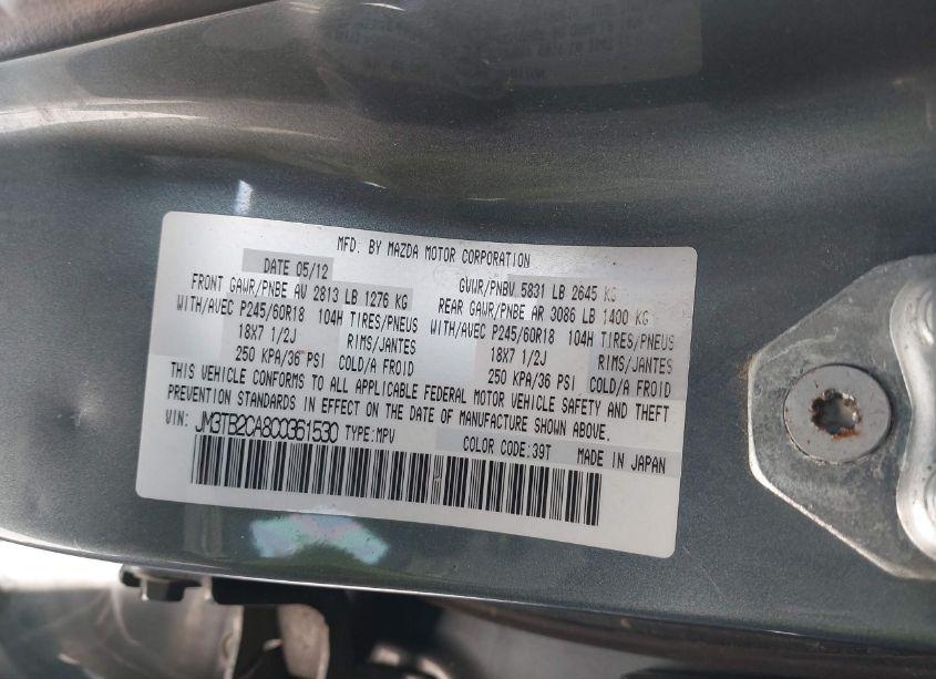 Photo 9 of 2012 Mazda Cx-9 TOURING (VIN JM3TB2CA8C0361530)