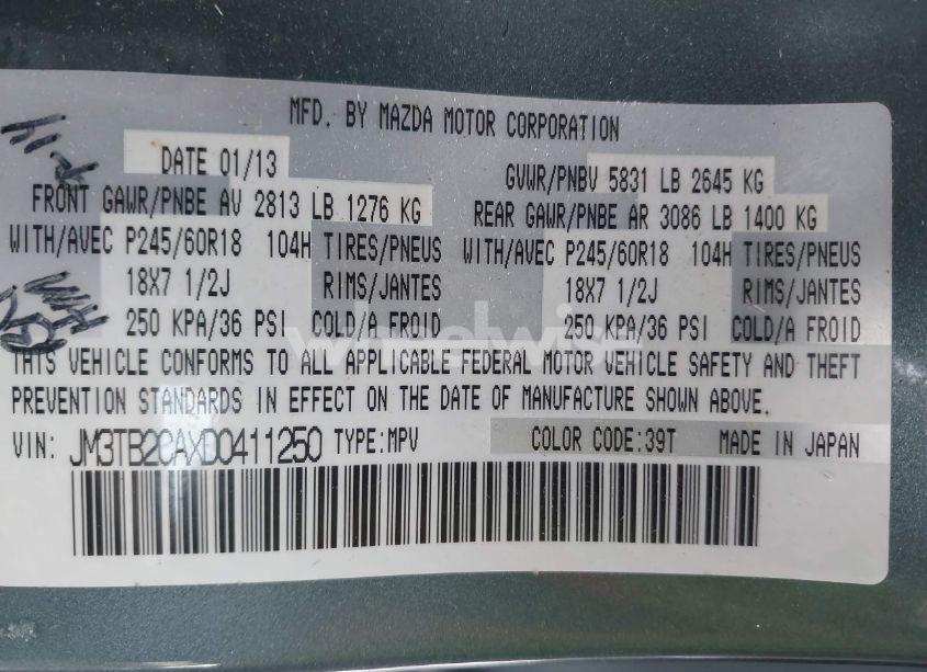 Photo 9 of 2013 Mazda Cx-9 TOURING (VIN JM3TB2CAXD0411250)