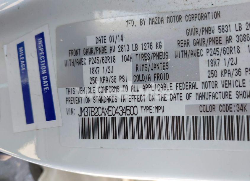 Photo 9 of 2014 Mazda Cx-9 TOURING (VIN JM3TB2CAXE0434500)