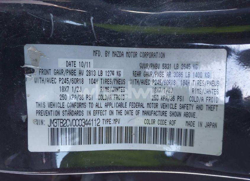 Photo 9 of 2012 Mazda Cx-9 TOURING (VIN JM3TB2CV0C0344112)