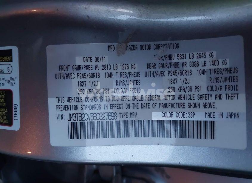 Photo 9 of 2011 Mazda Cx-9 TOURING (VIN JM3TB2CV6B0327698)