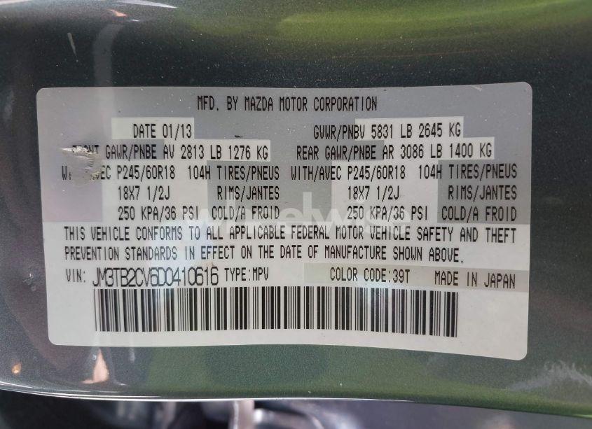 Photo 9 of 2013 Mazda Cx-9 TOURING (VIN JM3TB2CV6D0410616)