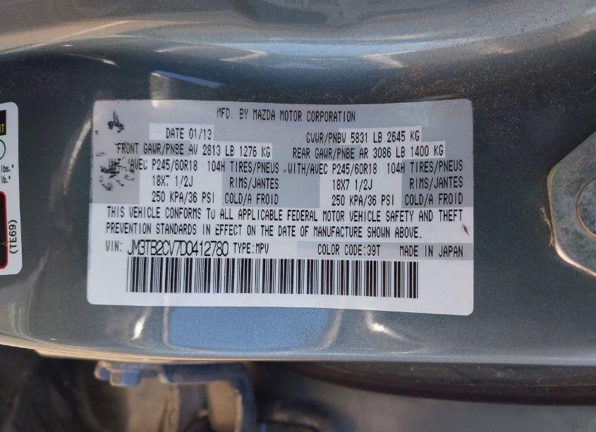 Photo 9 of 2013 Mazda Cx-9 TOURING (VIN JM3TB2CV7D0412780)