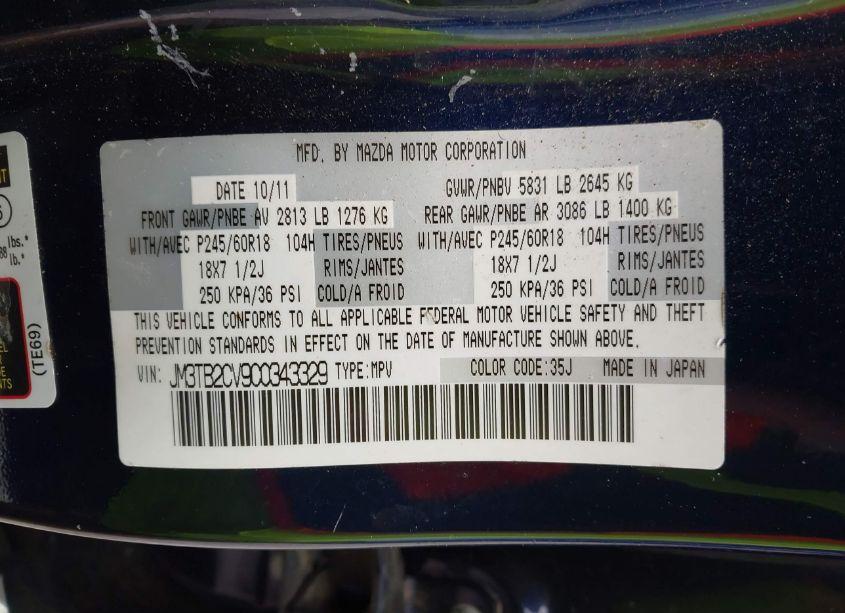 Photo 9 of 2012 Mazda Cx-9 TOURING (VIN JM3TB2CV9C0343329)