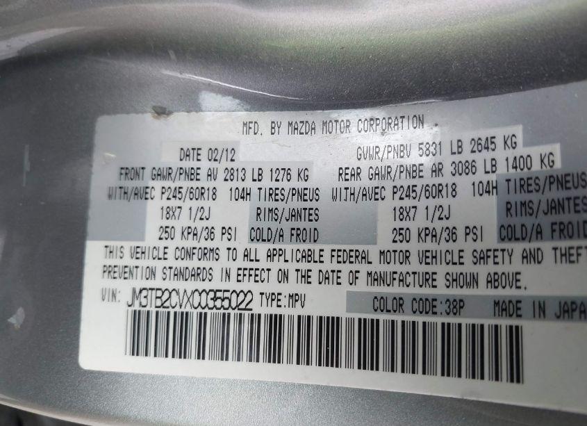 Photo 9 of 2012 Mazda Cx-9 TOURING (VIN JM3TB2CVXC0355022)