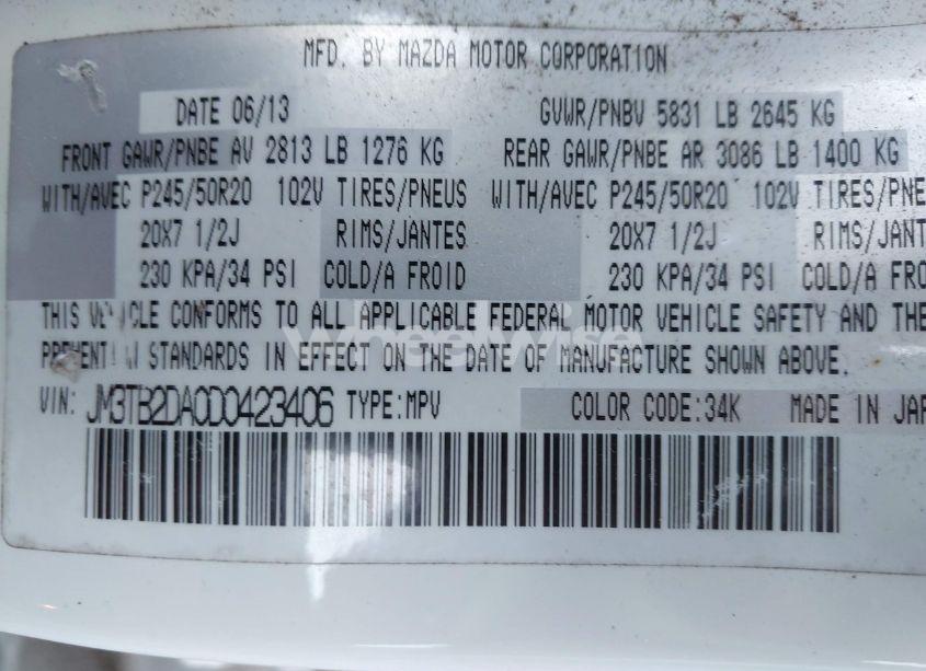 Photo 9 of 2013 Mazda Cx-9 GRAND TOURING (VIN JM3TB2DA0D0423406)