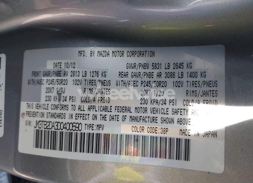 Photo 9 of 2013 Mazda Cx-9 GRAND TOURING (VIN JM3TB2DA3D0400590)