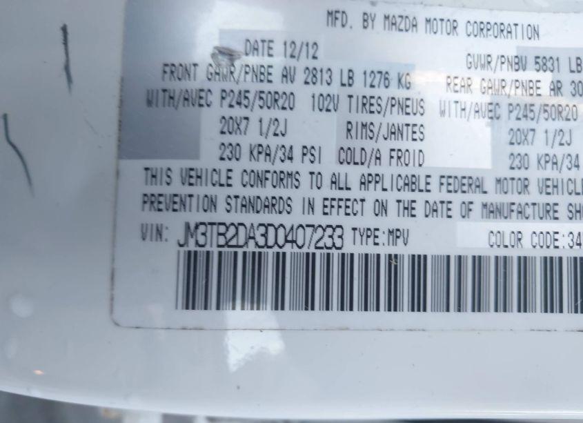 Photo 9 of 2013 Mazda Cx-9 GRAND TOURING (VIN JM3TB2DA3D0407233)