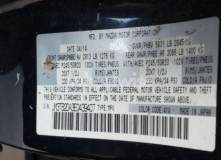 Photo 9 of 2014 Mazda Cx-9 GRAND TOURING (VIN JM3TB2DA3E0439407)