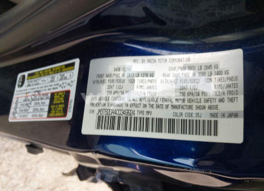 Photo 9 of 2012 Mazda Cx-9 GRAND TOURING (VIN JM3TB2DA4C0349924)