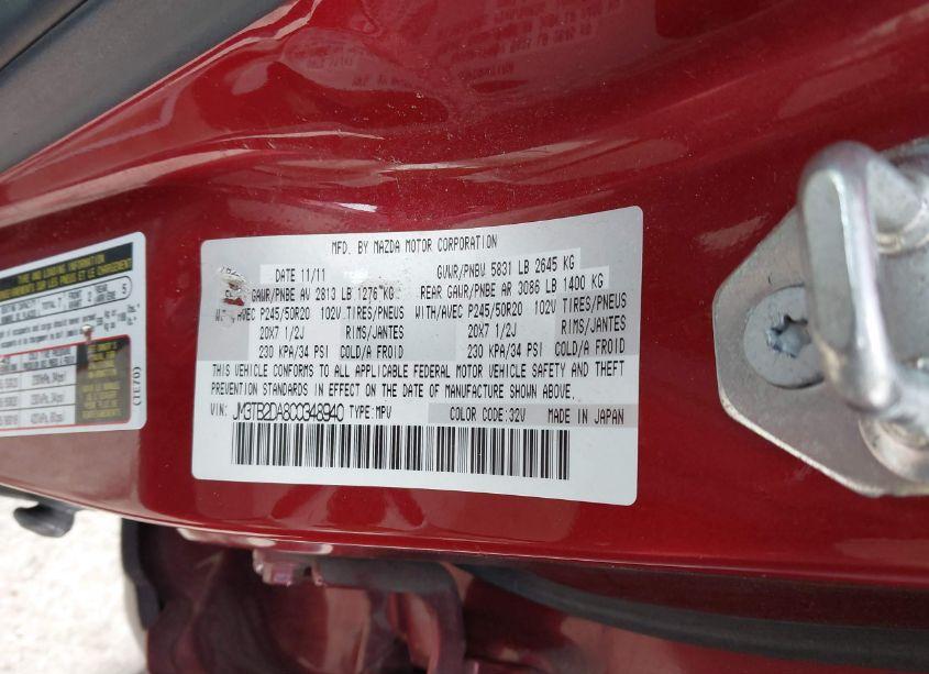 Photo 9 of 2012 Mazda Cx-9 GRAND TOURING (VIN JM3TB2DA8C0348940)