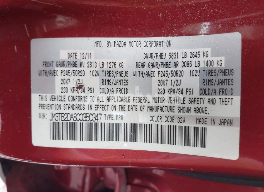 Photo 9 of 2012 Mazda Cx-9 GRAND TOURING (VIN JM3TB2DA8C0350347)