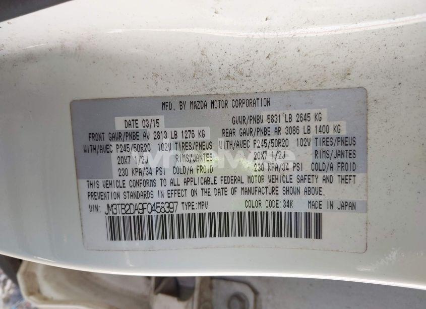 Photo 9 of 2015 Mazda Cx-9 GRAND TOURING (VIN JM3TB2DA9F0458397)