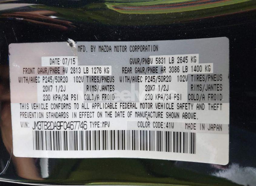 Photo 9 of 2015 Mazda Cx-9 GRAND TOURING (VIN JM3TB2DA9F0467746)