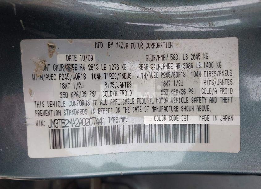 Photo 9 of 2010 Mazda Cx-9 SPORT (VIN JM3TB2MA2A0207441)