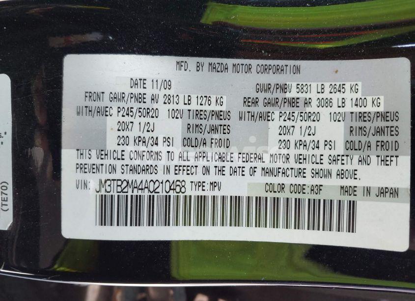 Photo 9 of 2010 Mazda Cx-9 GRAND TOURING (VIN JM3TB2MA4A0210468)