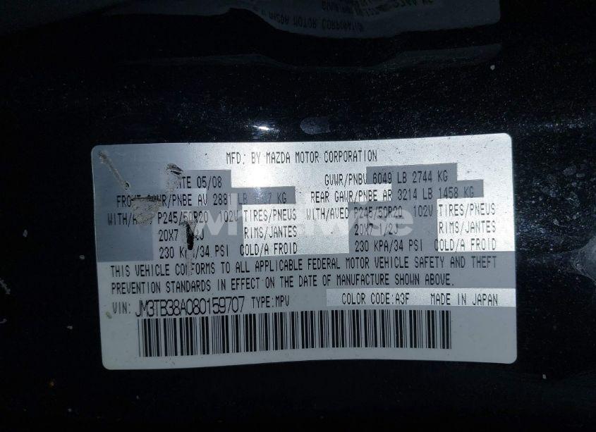 Photo 9 of 2008 Mazda Cx-9 GRAND TOURING (VIN JM3TB38A080159707)