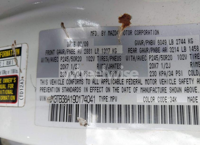 Photo 9 of 2009 Mazda Cx-9 GRAND TOURING (VIN JM3TB38A190174041)