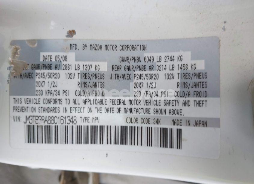 Photo 9 of 2008 Mazda Cx-9 GRAND TOURING (VIN JM3TB38A880161348)