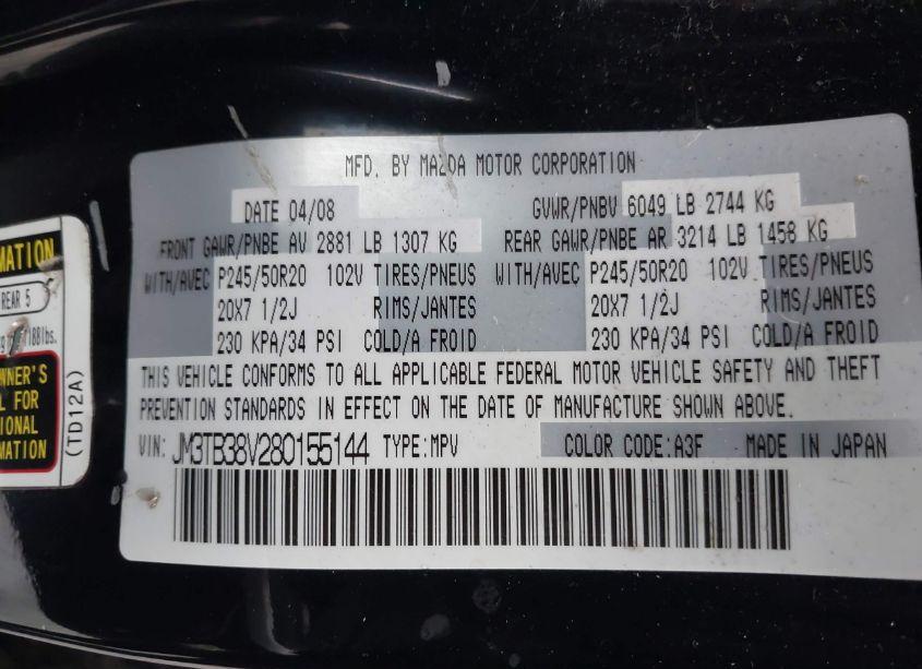 Photo 9 of 2008 Mazda Cx-9 GRAND TOURING (VIN JM3TB38V280155144)