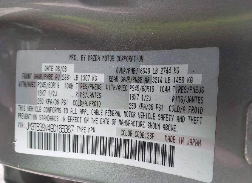 Photo 9 of 2009 Mazda Cx-9 TOURING (VIN JM3TB38V490166387)