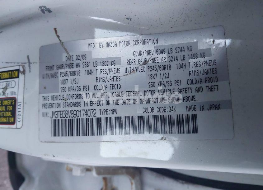 Photo 9 of 2009 Mazda Cx-9 SPORT (VIN JM3TB38V890174072)