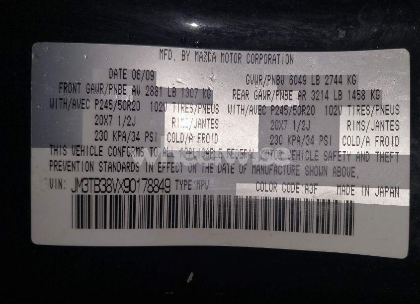 Photo 9 of 2009 Mazda Cx-9 GRAND TOURING (VIN JM3TB38VX90178849)