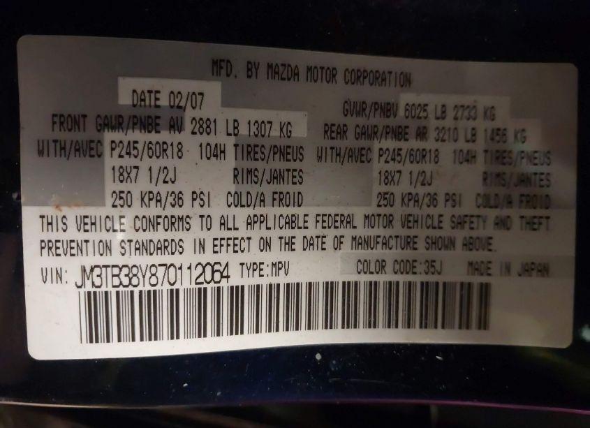 Photo 9 of 2007 Mazda Cx-9 TOURING (VIN JM3TB38Y870112064)