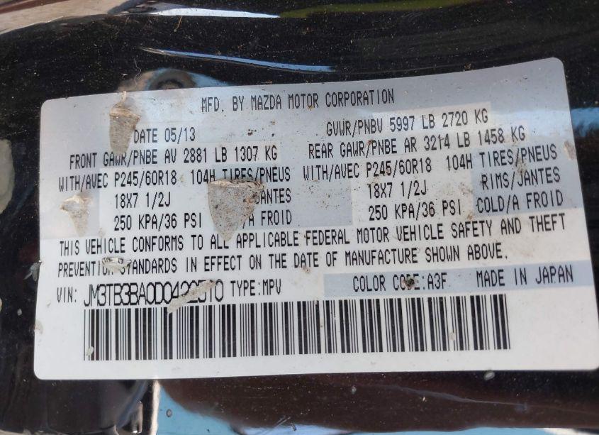 Photo 13 of 2013 Mazda Cx-9 SPORT (VIN JM3TB3BA0D0422510)